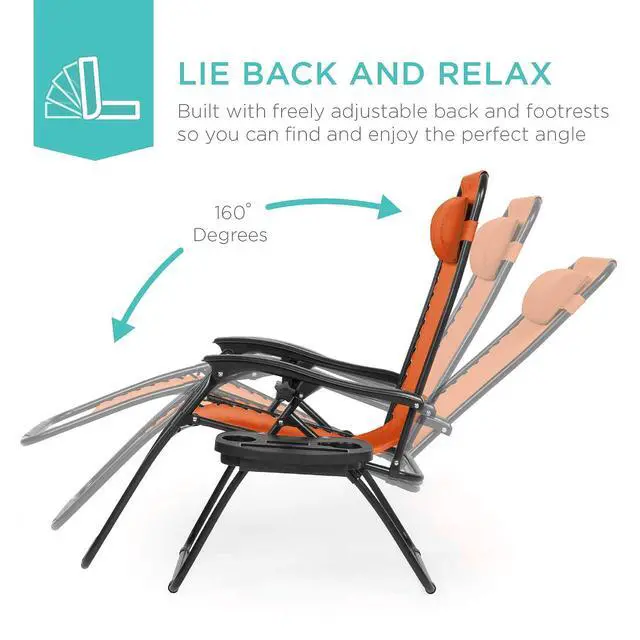 Alt view image 4 of 7 - Set of 2 Adjustable Steel Mesh Zero Gravity Lounge Chair Recliners w/Pillows and Cup Holder Trays - Burnt Orange