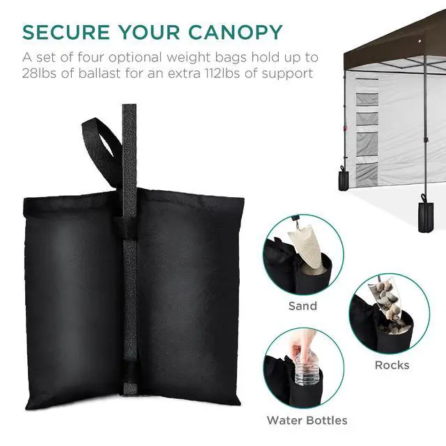 Alt view image 5 of 7 - 10x10ft Pop Up Canopy Tent with Sidewall, 1 Person 1 Minute Set Up, Carry Case, 4 Weight Bags - Brown