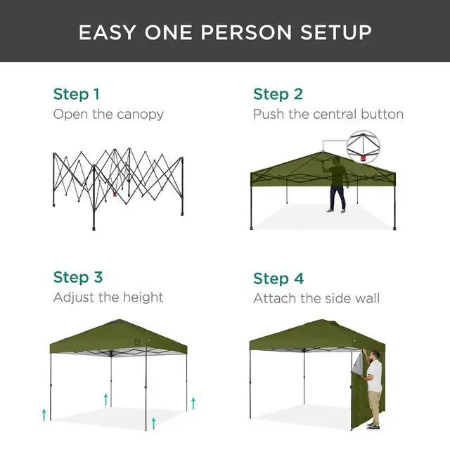 Alt view image 3 of 7 - 10x10ft Pop Up Canopy Tent with Sidewall, 1 Person 1 Minute Set Up, Carry Case, 4 Weight Bags - Olive Green