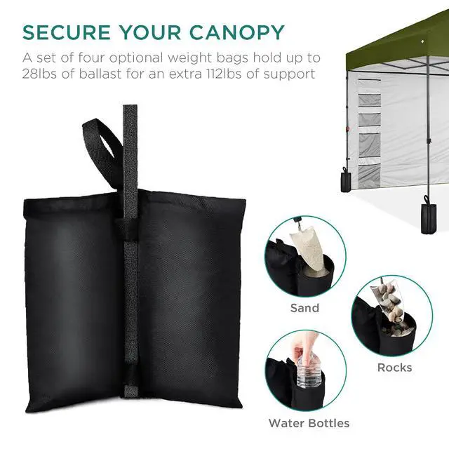 Alt view image 5 of 7 - 10x10ft Pop Up Canopy Tent with Sidewall, 1 Person 1 Minute Set Up, Carry Case, 4 Weight Bags - Olive Green