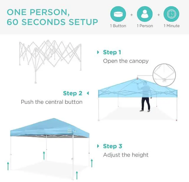 Alt view image 2 of 7 - 10x10ft Pop Up Canopy Tent, Outdoor Shade, 1 Person 1 Minute Set Up, Carry Case, 4 Weight Bags - French Blue/White