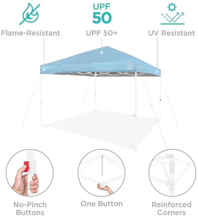 Alt view image 4 of 7 - 10x10ft Pop Up Canopy Tent, Outdoor Shade, 1 Person 1 Minute Set Up, Carry Case, 4 Weight Bags - French Blue/White