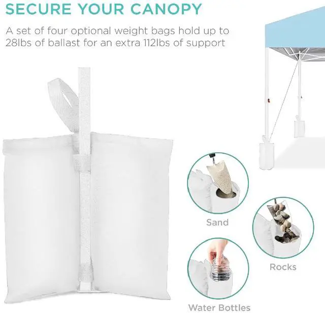 Alt view image 6 of 7 - 10x10ft Pop Up Canopy Tent, Outdoor Shade, 1 Person 1 Minute Set Up, Carry Case, 4 Weight Bags - French Blue/White