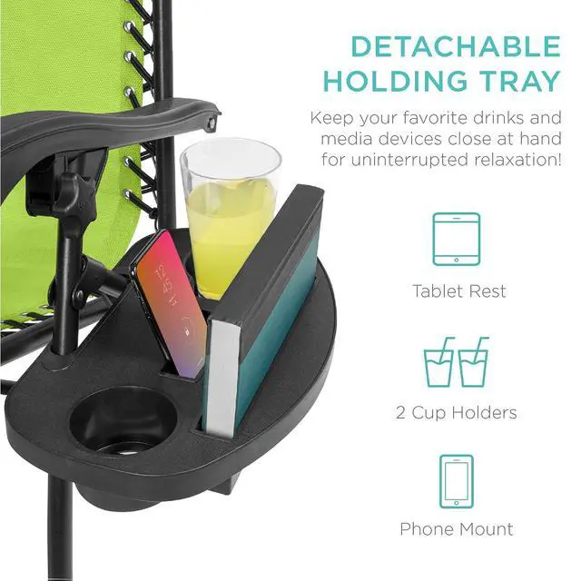 Alt view image 6 of 7 - Set of 2 Adjustable Steel Mesh Zero Gravity Lounge Chair Recliners w/Pillows and Cup Holder Trays - Lime Green
