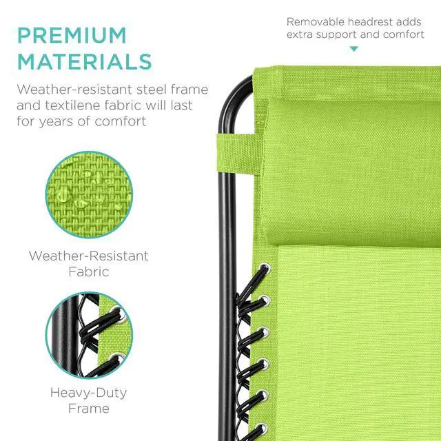 Alt view image 7 of 7 - Set of 2 Adjustable Steel Mesh Zero Gravity Lounge Chair Recliners w/Pillows and Cup Holder Trays - Lime Green