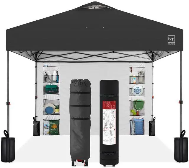 Main image of 10x10ft Pop Up Canopy Tent with Sidewall, 1 Person 1 Minute Set Up, Carry Case, 4 Weight Bags - Gray