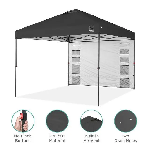 Alt view image 4 of 7 - 10x10ft Pop Up Canopy Tent with Sidewall, 1 Person 1 Minute Set Up, Carry Case, 4 Weight Bags - Gray