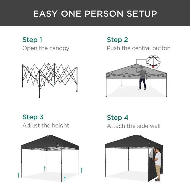 Alt view image 3 of 7 - 10x10ft Pop Up Canopy Tent with Sidewall, 1 Person 1 Minute Set Up, Carry Case, 4 Weight Bags - Gray