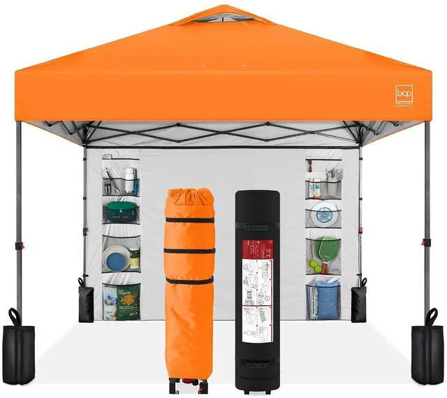 Main image of 10x10ft Pop Up Canopy Tent with Sidewall, 1 Person 1 Minute Set Up, Carry Case, 4 Weight Bags - Orange
