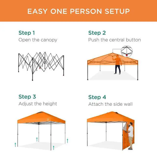 Alt view image 3 of 7 - 10x10ft Pop Up Canopy Tent with Sidewall, 1 Person 1 Minute Set Up, Carry Case, 4 Weight Bags - Orange