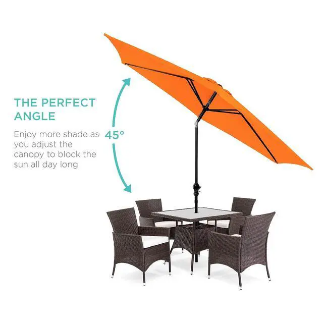 Alt view image 2 of 7 - 10ft Outdoor Patio Umbrella, Outdoor Table Umbrella, Yard Umbrella, Market Umbrella with 6 Sturdy Ribs, Push Button, Tilt and Crank - Orange