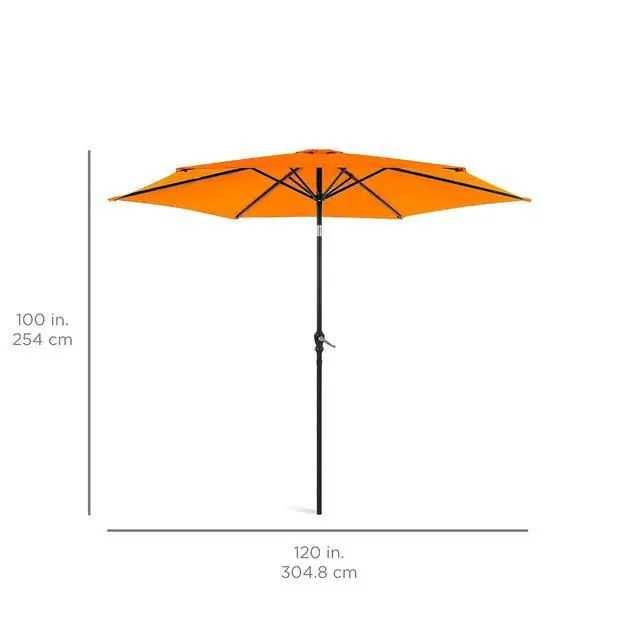 Alt view image 7 of 7 - 10ft Outdoor Patio Umbrella, Outdoor Table Umbrella, Yard Umbrella, Market Umbrella with 6 Sturdy Ribs, Push Button, Tilt and Crank - Orange