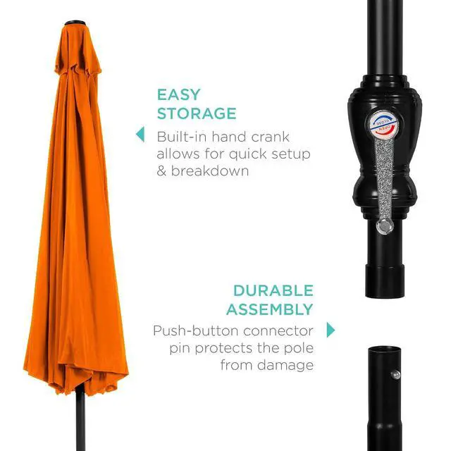 Alt view image 6 of 7 - 10ft Outdoor Patio Umbrella, Outdoor Table Umbrella, Yard Umbrella, Market Umbrella with 6 Sturdy Ribs, Push Button, Tilt and Crank - Orange