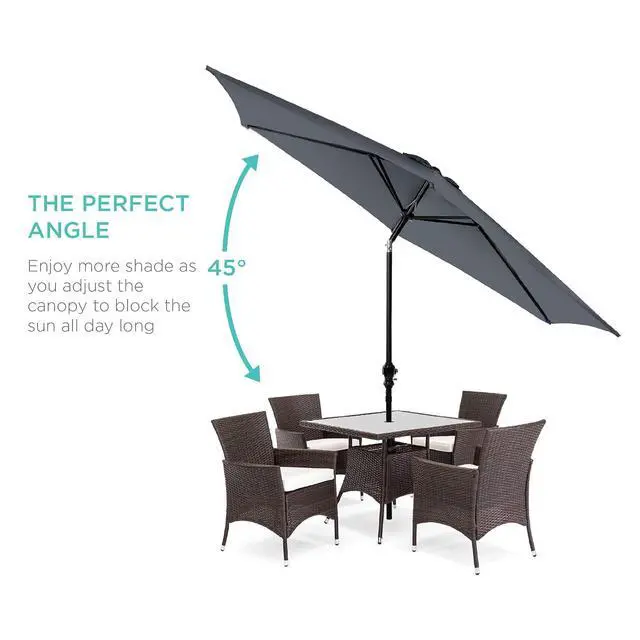 Alt view image 2 of 7 - 10ft Outdoor Patio Umbrella, Outdoor Table Umbrella, Yard Umbrella, Market Umbrella with 6 Sturdy Ribs, Push Button, Tilt and Crank - Slate