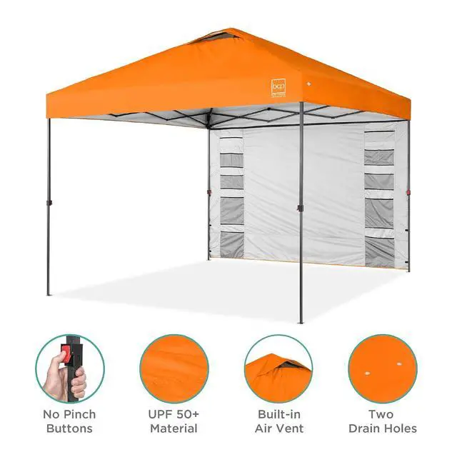 Alt view image 4 of 7 - 10x10ft Pop Up Canopy Tent with Sidewall, 1 Person 1 Minute Set Up, Carry Case, 4 Weight Bags - Orange