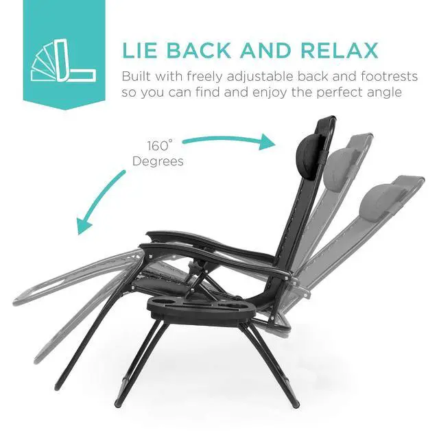 Alt view image 4 of 7 - Set of 2 Adjustable Steel Mesh Zero Gravity Lounge Chair Recliners w/Pillows and Cup Holder Trays - Black