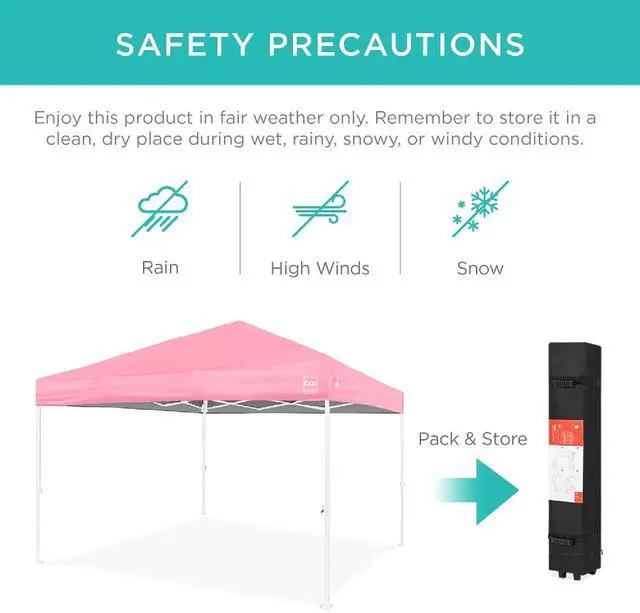 Alt view image 5 of 7 - 10x10ft Pop Up Canopy Tent, Outdoor Shade, 1 Person 1 Minute Set Up, Carry Case, 4 Weight Bags - Pink/White