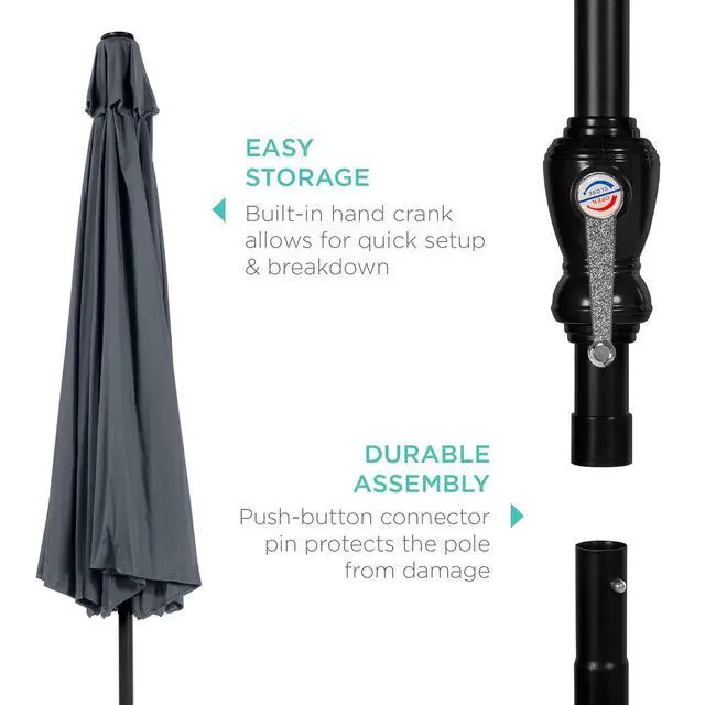 Alt view image 6 of 7 - 10ft Outdoor Patio Umbrella, Outdoor Table Umbrella, Yard Umbrella, Market Umbrella with 6 Sturdy Ribs, Push Button, Tilt and Crank - Slate