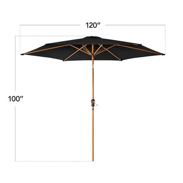 Alt view image 2 of 7 - 10ft Market Umbrella, Outdoor Sun Shade for Backyard, Deck, Poolside, Table w/Woodgrain Pattern, Easy Tilt & Crank - Black
