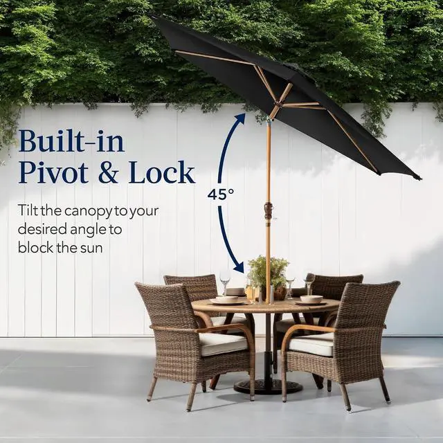 Alt view image 4 of 7 - 10ft Market Umbrella, Outdoor Sun Shade for Backyard, Deck, Poolside, Table w/Woodgrain Pattern, Easy Tilt & Crank - Black