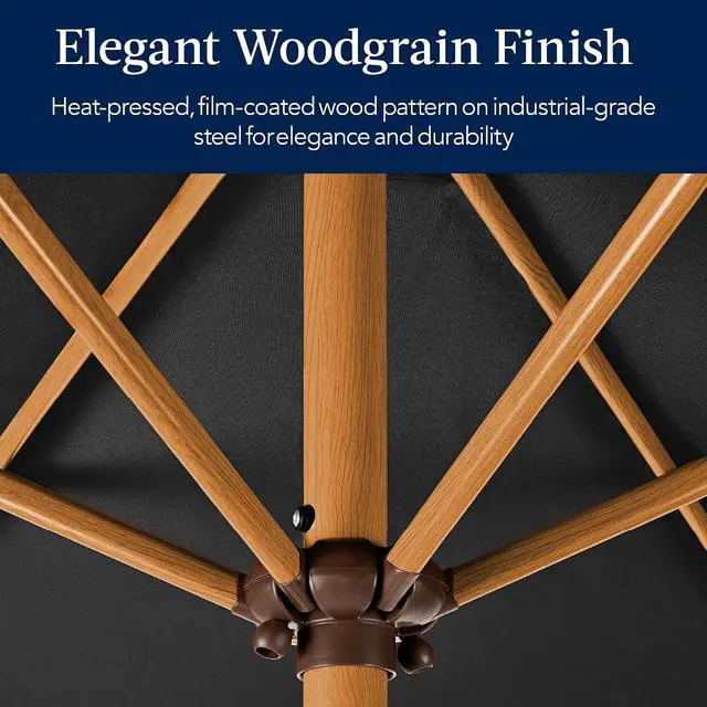 Alt view image 3 of 7 - 10ft Market Umbrella, Outdoor Sun Shade for Backyard, Deck, Poolside, Table w/Woodgrain Pattern, Easy Tilt & Crank - Black