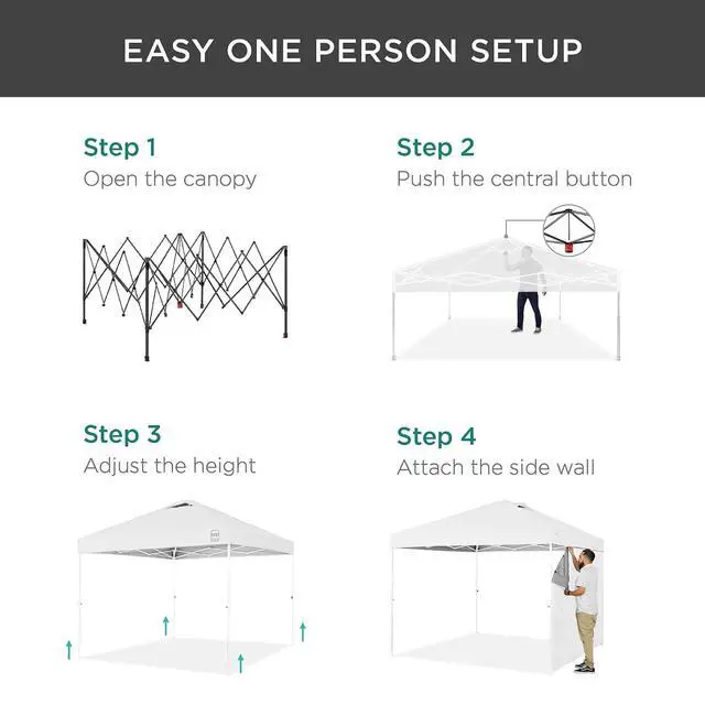 Alt view image 4 of 7 - 10x10ft Pop Up Canopy Tent with Sidewall, 1 Person 1 Minute Set Up, Carry Case, 4 Weight Bags - White/White
