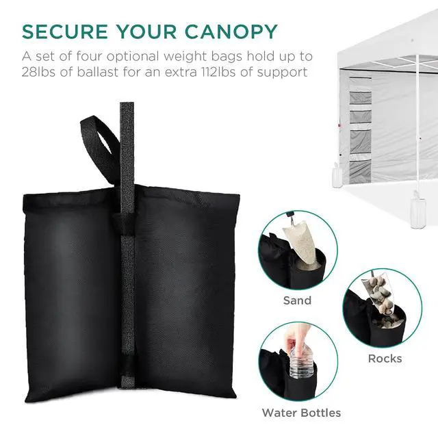 Alt view image 6 of 7 - 10x10ft Pop Up Canopy Tent with Sidewall, 1 Person 1 Minute Set Up, Carry Case, 4 Weight Bags - White/White