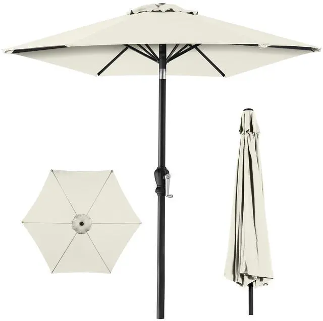 Main image of 10ft Outdoor Patio Umbrella, Outdoor Table Umbrella, Yard Umbrella, Market Umbrella with 6 Sturdy Ribs, Push Button, Tilt and Crank - Ivory