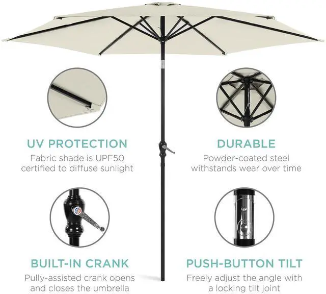 Alt view image 5 of 7 - 10ft Outdoor Patio Umbrella, Outdoor Table Umbrella, Yard Umbrella, Market Umbrella with 6 Sturdy Ribs, Push Button, Tilt and Crank - Ivory