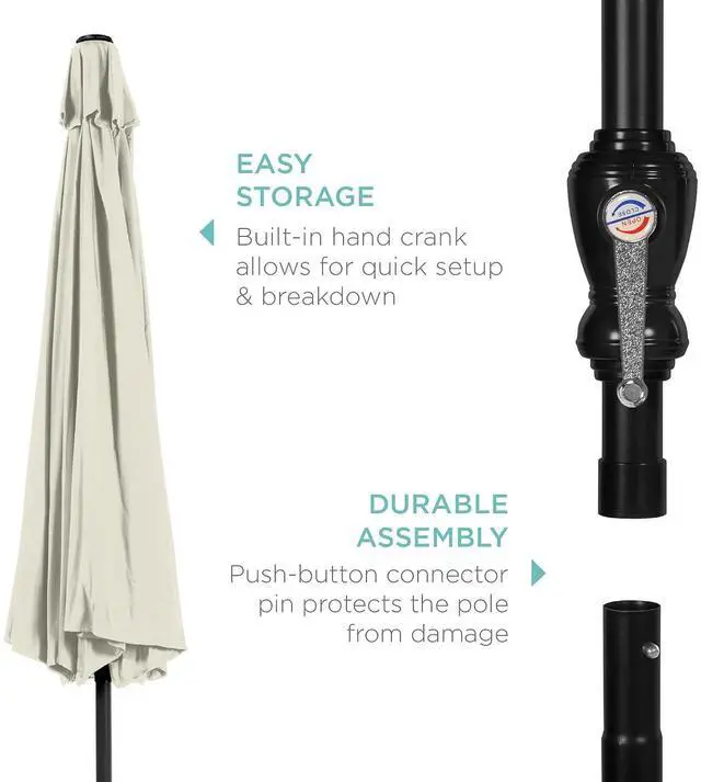 Alt view image 6 of 7 - 10ft Outdoor Patio Umbrella, Outdoor Table Umbrella, Yard Umbrella, Market Umbrella with 6 Sturdy Ribs, Push Button, Tilt and Crank - Ivory