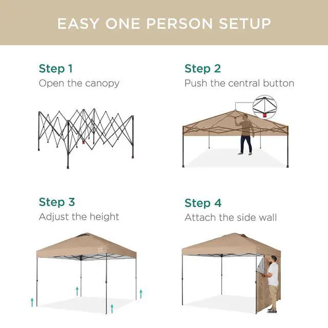 Alt view image 3 of 7 - 10x10ft Pop Up Canopy Tent with Sidewall, 1 Person 1 Minute Set Up, Carry Case, 4 Weight Bags - Tan