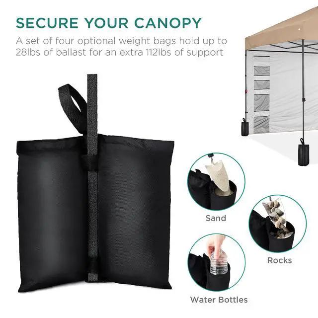 Alt view image 5 of 7 - 10x10ft Pop Up Canopy Tent with Sidewall, 1 Person 1 Minute Set Up, Carry Case, 4 Weight Bags - Tan