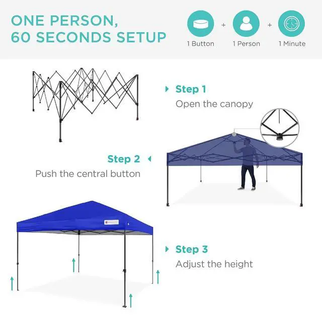 Alt view image 2 of 7 - 10x10ft Pop Up Canopy Tent, Outdoor Shade, 1 Person 1 Minute Set Up, Carry Case, 4 Weight Bags - Resort Blue