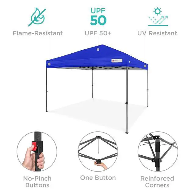 Alt view image 4 of 7 - 10x10ft Pop Up Canopy Tent, Outdoor Shade, 1 Person 1 Minute Set Up, Carry Case, 4 Weight Bags - Resort Blue