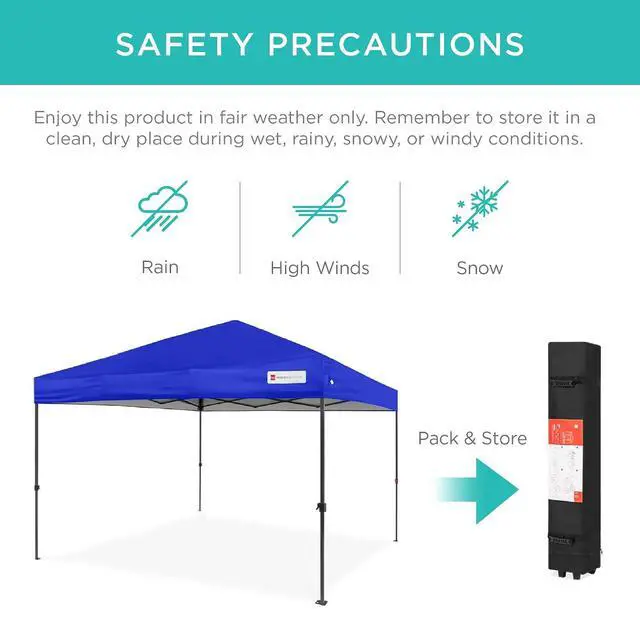 Alt view image 5 of 7 - 10x10ft Pop Up Canopy Tent, Outdoor Shade, 1 Person 1 Minute Set Up, Carry Case, 4 Weight Bags - Resort Blue