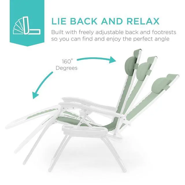 Alt view image 4 of 7 - Set of 2 Adjustable Steel Mesh Zero Gravity Lounge Chair Recliners w/Pillows and Cup Holder Trays - Sage Green/White