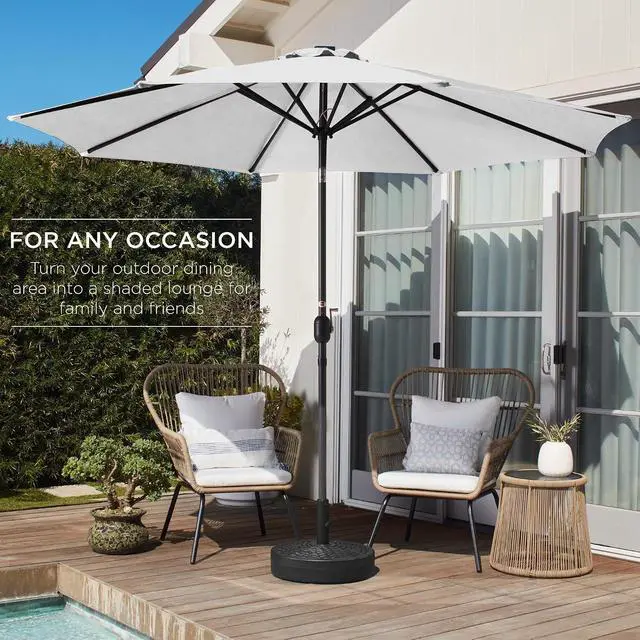 Alt view image 3 of 7 - 10ft Outdoor Patio Umbrella, Outdoor Table Umbrella, Yard Umbrella, Market Umbrella with 6 Sturdy Ribs, Push Button, Tilt and Crank - White