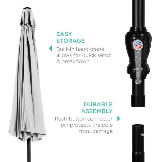 Alt view image 6 of 7 - 10ft Outdoor Patio Umbrella, Outdoor Table Umbrella, Yard Umbrella, Market Umbrella with 6 Sturdy Ribs, Push Button, Tilt and Crank - White