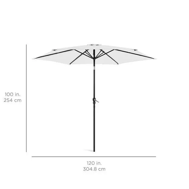 Alt view image 7 of 7 - 10ft Outdoor Patio Umbrella, Outdoor Table Umbrella, Yard Umbrella, Market Umbrella with 6 Sturdy Ribs, Push Button, Tilt and Crank - White