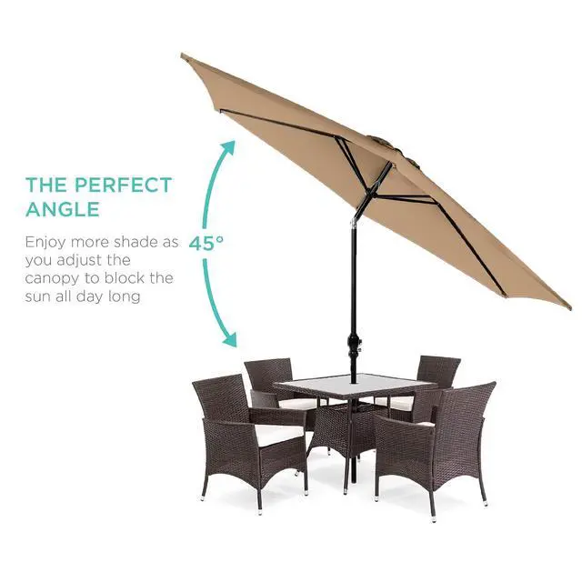 Alt view image 2 of 7 - 10ft Outdoor Patio Umbrella, Outdoor Table Umbrella, Yard Umbrella, Market Umbrella with 6 Sturdy Ribs, Push Button, Tilt and Crank - Tan