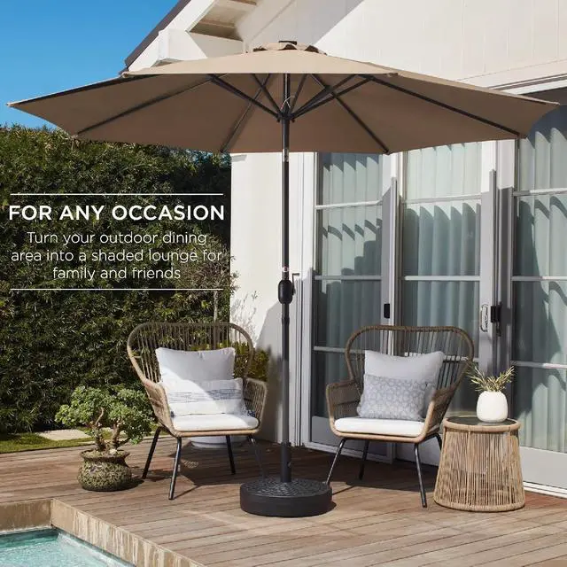 Alt view image 3 of 7 - 10ft Outdoor Patio Umbrella, Outdoor Table Umbrella, Yard Umbrella, Market Umbrella with 6 Sturdy Ribs, Push Button, Tilt and Crank - Tan