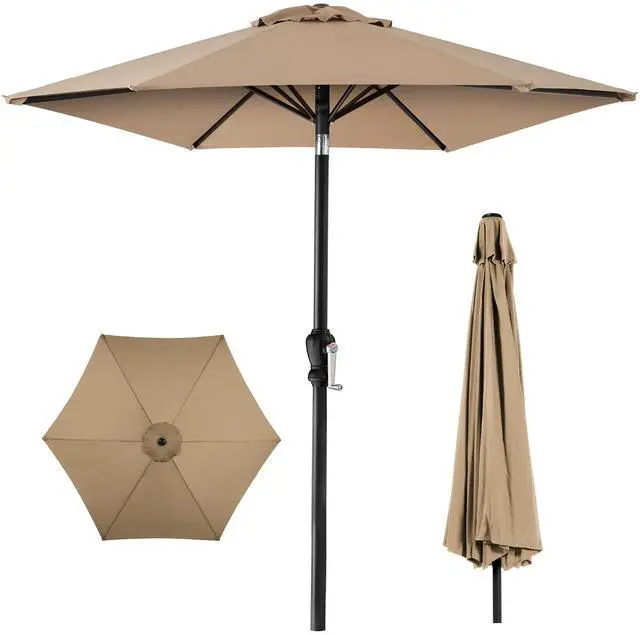 Main image of 10ft Outdoor Patio Umbrella, Outdoor Table Umbrella, Yard Umbrella, Market Umbrella with 6 Sturdy Ribs, Push Button, Tilt and Crank - Tan