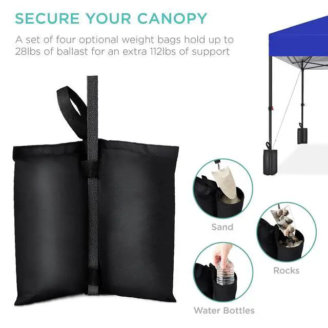 Alt view image 6 of 7 - 10x10ft Pop Up Canopy Tent, Outdoor Shade, 1 Person 1 Minute Set Up, Carry Case, 4 Weight Bags - Resort Blue