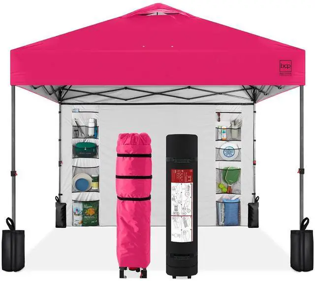 Main image of 10x10ft Pop Up Canopy Tent with Sidewall, 1 Person 1 Minute Set Up, Carry Case, 4 Weight Bags - Hot Pink