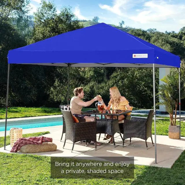 Alt view image 7 of 7 - 10x10ft Pop Up Canopy Tent, Outdoor Shade, 1 Person 1 Minute Set Up, Carry Case, 4 Weight Bags - Resort Blue