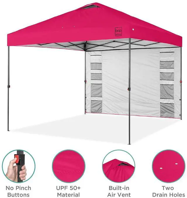 Alt view image 5 of 7 - 10x10ft Pop Up Canopy Tent with Sidewall, 1 Person 1 Minute Set Up, Carry Case, 4 Weight Bags - Hot Pink