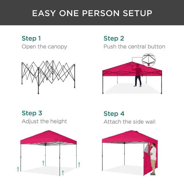 Alt view image 4 of 7 - 10x10ft Pop Up Canopy Tent with Sidewall, 1 Person 1 Minute Set Up, Carry Case, 4 Weight Bags - Hot Pink