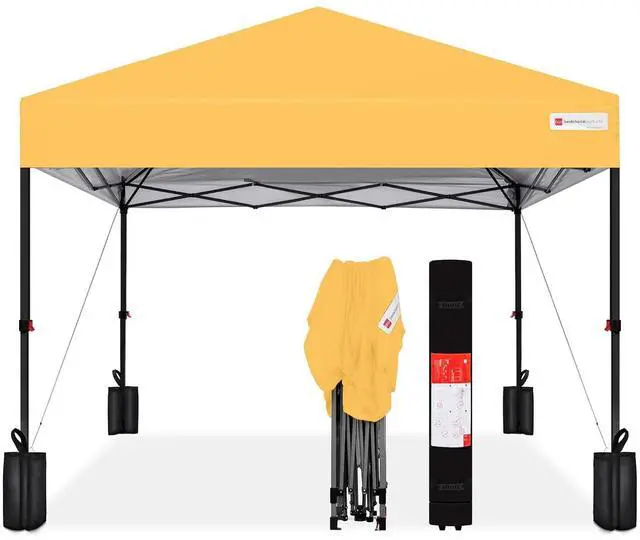 Main image of 10x10ft Pop Up Canopy Tent, Outdoor Shade, 1 Person 1 Minute Set Up, Carry Case, 4 Weight Bags - Marigold