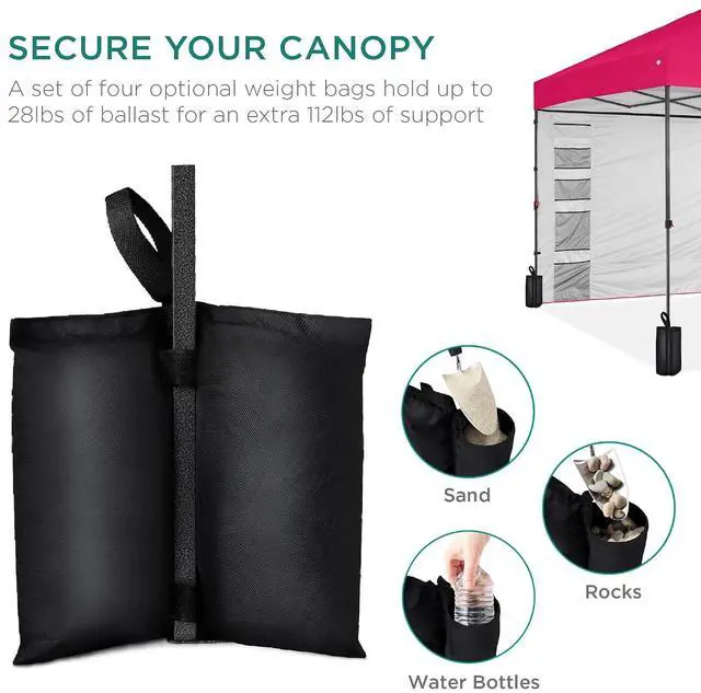 Alt view image 6 of 7 - 10x10ft Pop Up Canopy Tent with Sidewall, 1 Person 1 Minute Set Up, Carry Case, 4 Weight Bags - Hot Pink