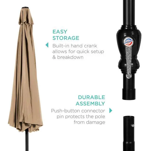 Alt view image 6 of 7 - 10ft Outdoor Patio Umbrella, Outdoor Table Umbrella, Yard Umbrella, Market Umbrella with 6 Sturdy Ribs, Push Button, Tilt and Crank - Tan